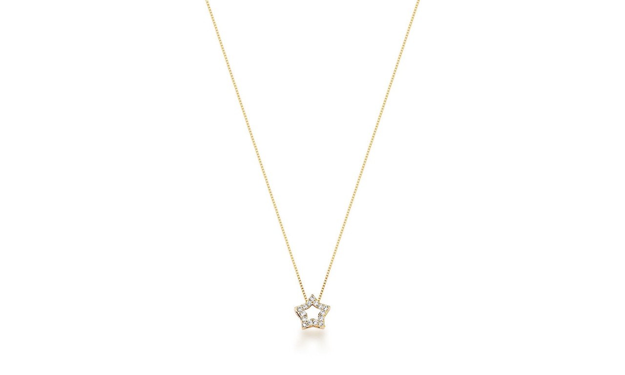 Colar Estrela Micro Cravação Banho de Ouro 18k.