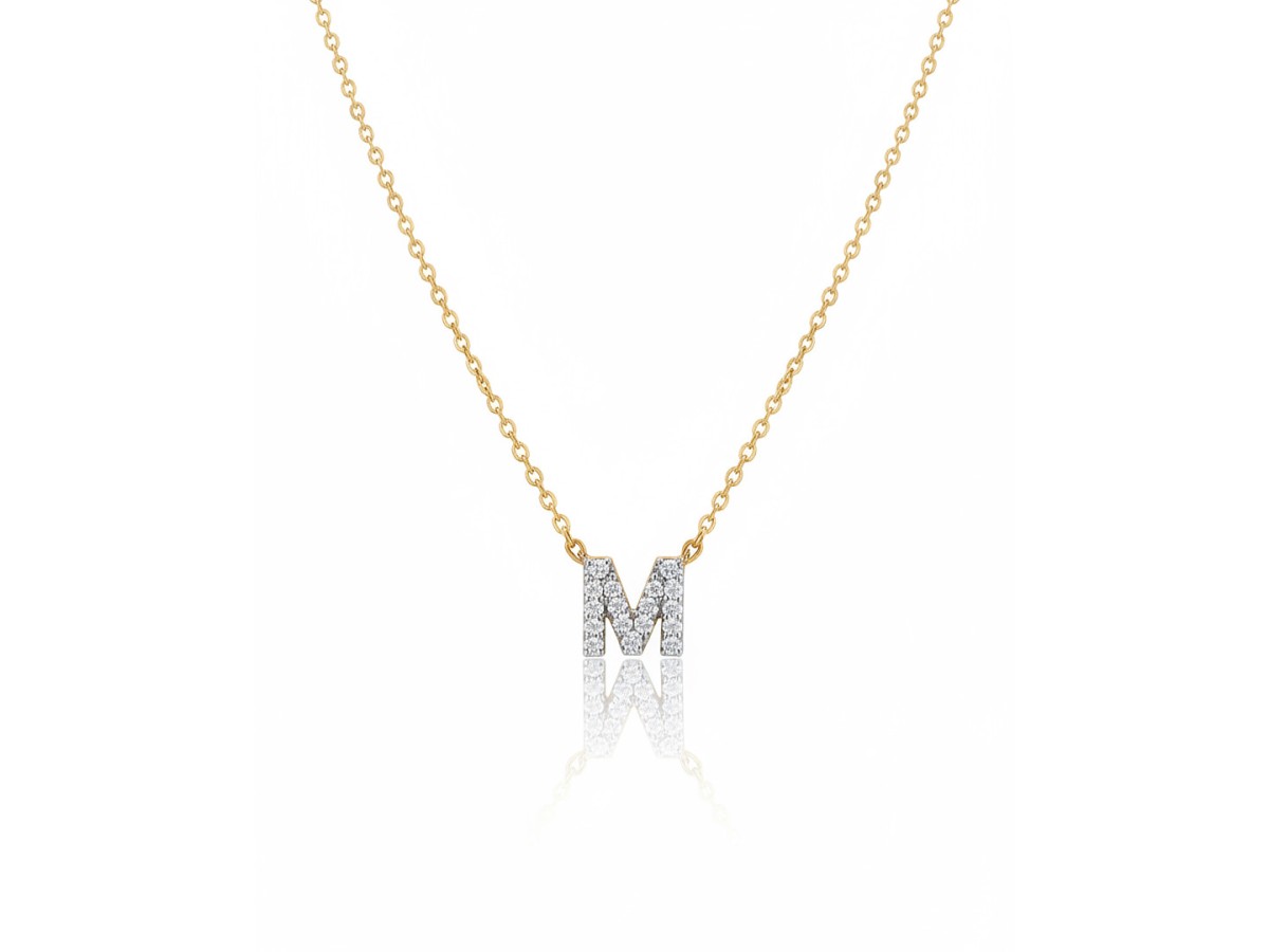 Colar Mini Letra Cravejada Duplo Banho de Ouro 18k + Rodio Branco.