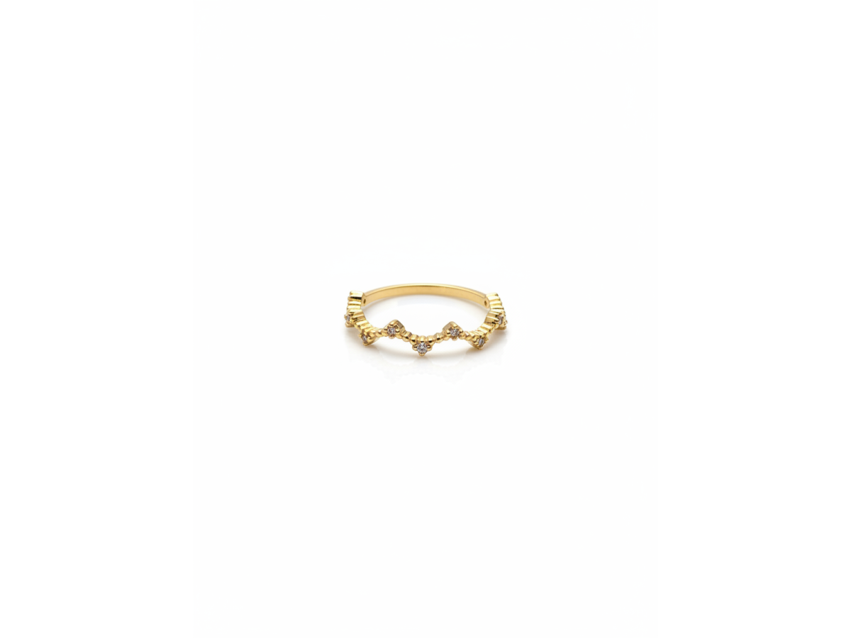 Anel ZigZag Cravejado Banho de Ouro 18k.