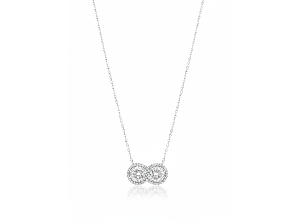 Colar Infinito Cravejado Luxo Ródio Branco.