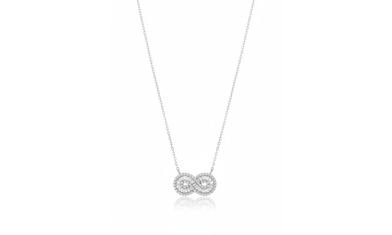 Colar Infinito Cravejado Luxo Ródio Branco.