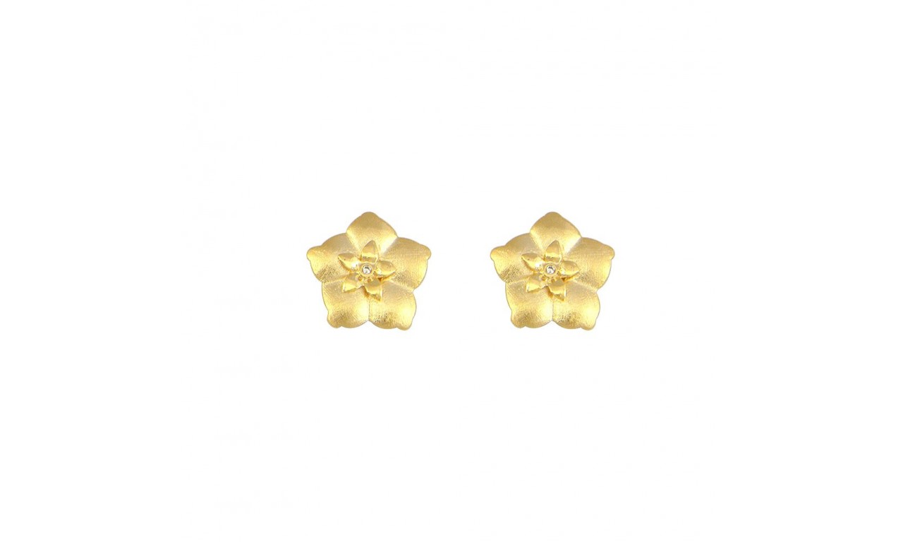 Brinco Flor 3D Banho de Ouro 18K.