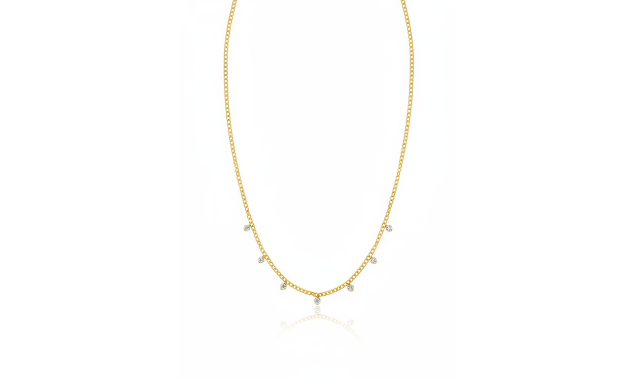 Colar Elos Pontos de Luz Banho de Ouro 18k.