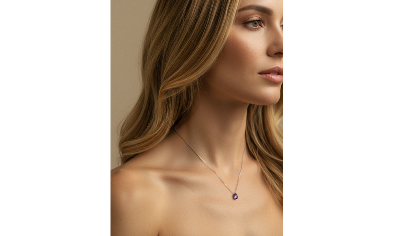 Colar Gota Zircônia Roxa Banho de Ródio Branco Colar Gota Zircônia Roxa Banho de Ródio Branco