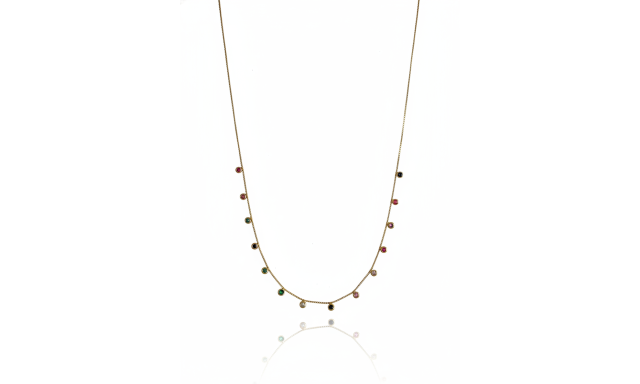 Colar Pontos de Luz Coloridos Banho de Ouro 18k