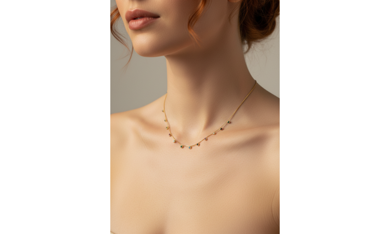 Colar Pontos de Luz Coloridos Banho de Ouro 18k