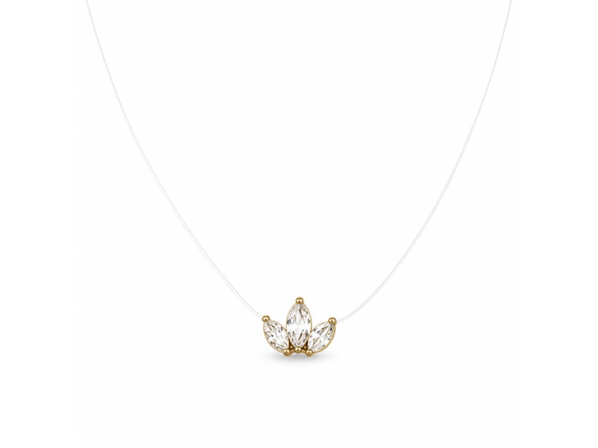 Colar Flor de Lótus Cristal Nylon Banho de Ouro 18k.