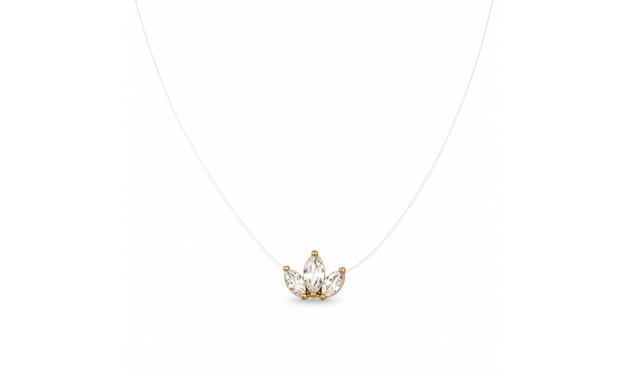 Colar Flor de Lótus Cristal Nylon Banho de Ouro 18k.