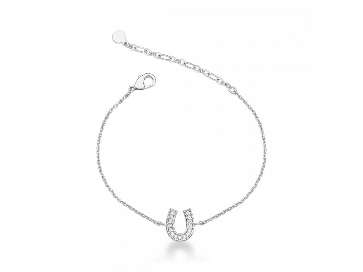 Pulseira Ferradura Cravejada Ródio Branco.