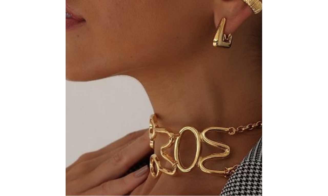 Colar Choker Silvia Banho de Ouro ou Rodio.