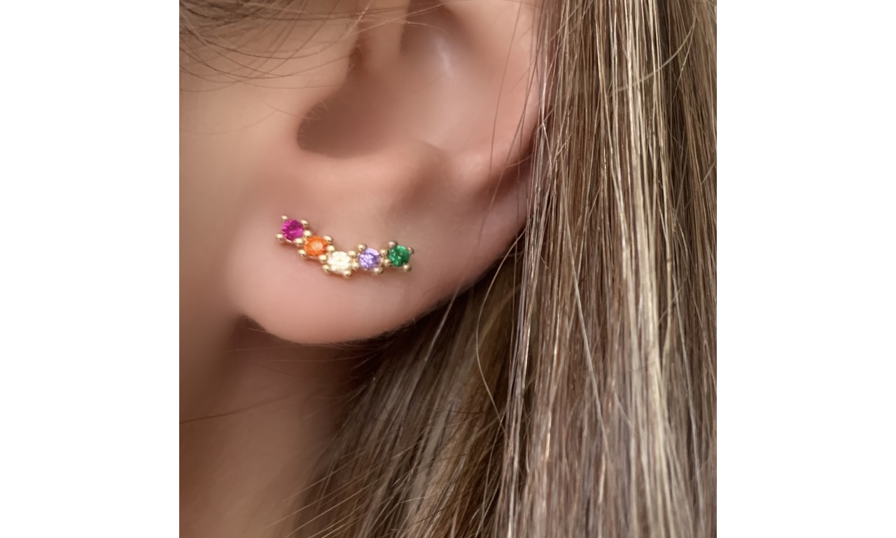 Brinco Mini Ear Cuff Rainbow Banho de Ouro 18k.