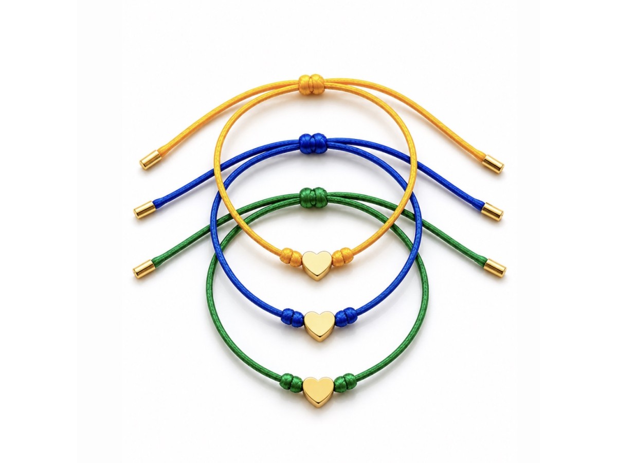 Pulseira Brasil Coração Fio de Seds Banho de Ouro 18k.