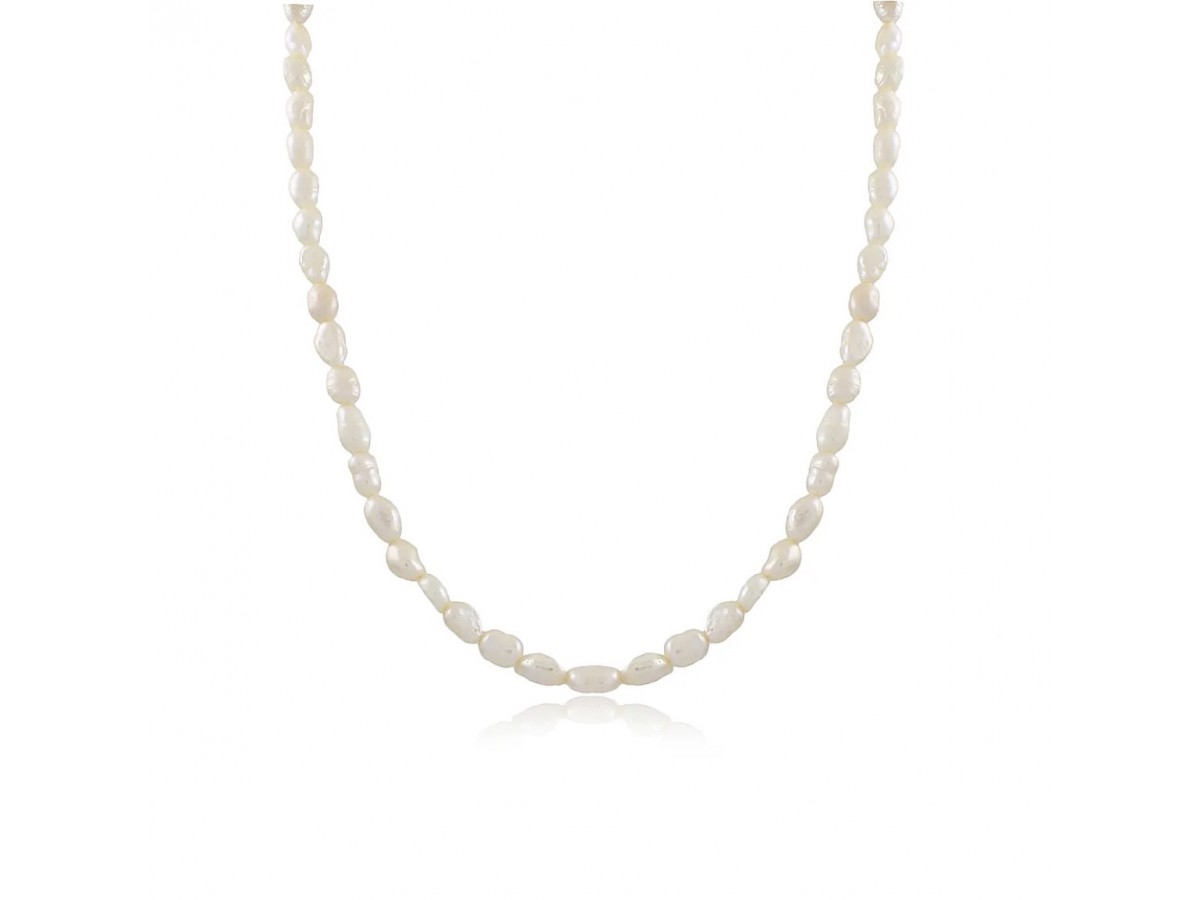 Colar Pérola Natural Barroca Banho de Ouro 18k.