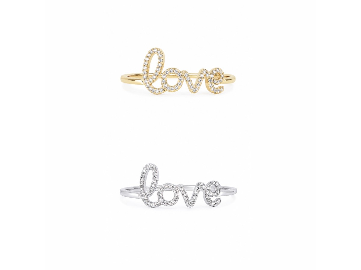 Anel Love Cravejado Banho de Ouro18k ou Ródio Branco.
