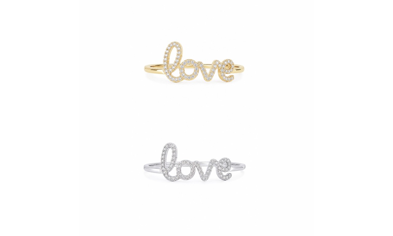 Anel Love Cravejado Banho de Ouro18k ou Ródio Branco.