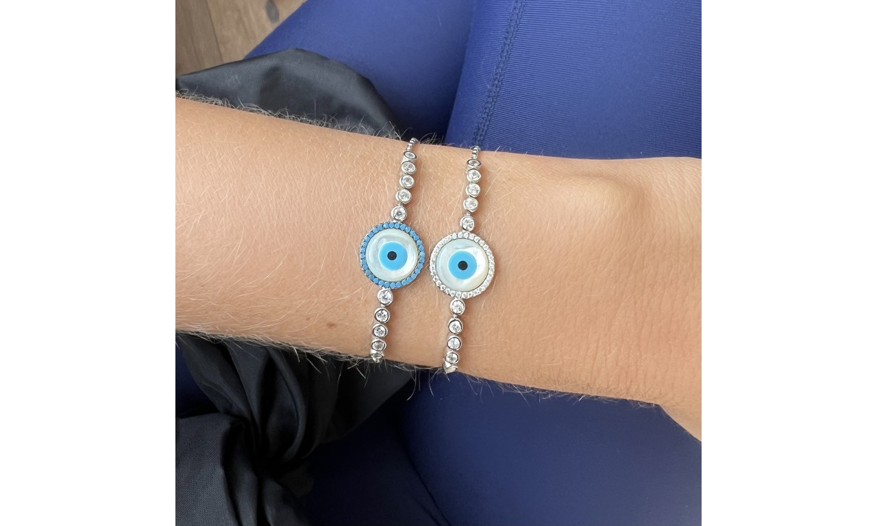 Pulseira Olho Grego Prata 925 Ródio Branco.