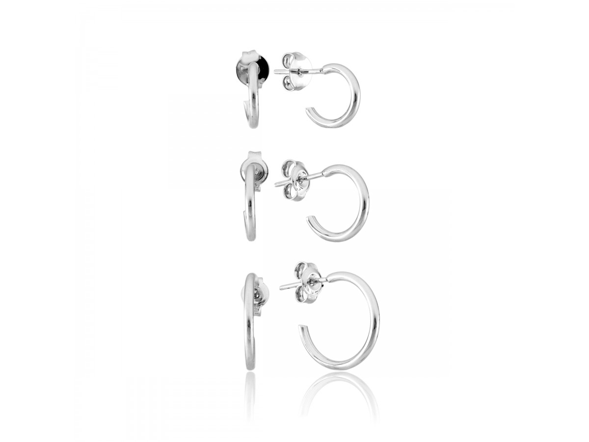 Brinco Argola Slim Kit 3 Tamanhos Ródio Branco.
