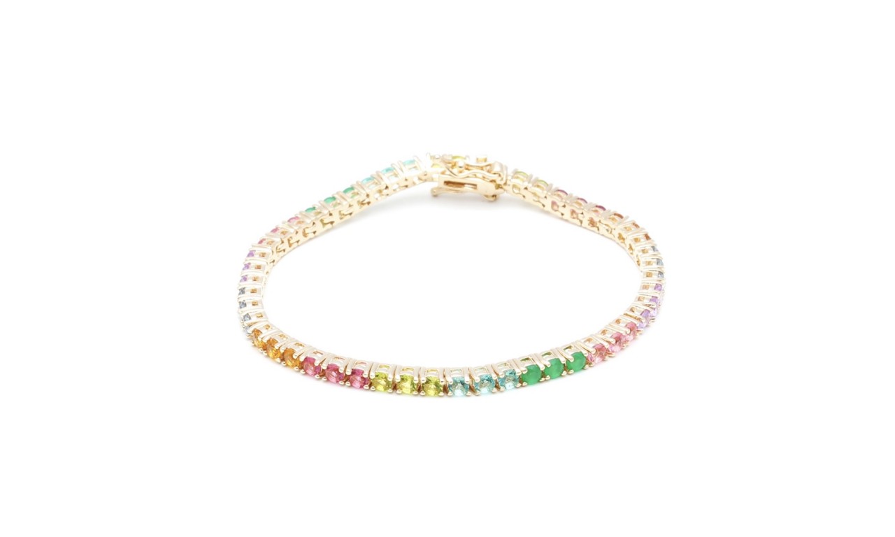 Pulseira Riviera Rainbow Luxo Banho de Ouro 18k.