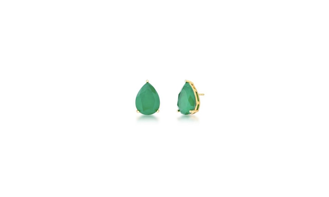 Brinco Gota Esmeralda Banho de Ouro 18k.