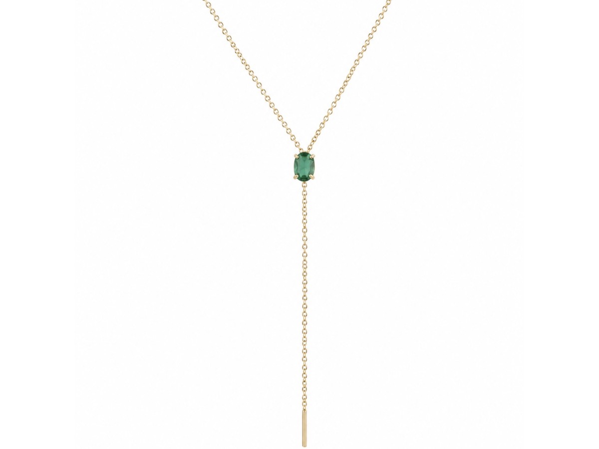 Colar Gravatinha Esmeralda Banho de Ouro 18k.