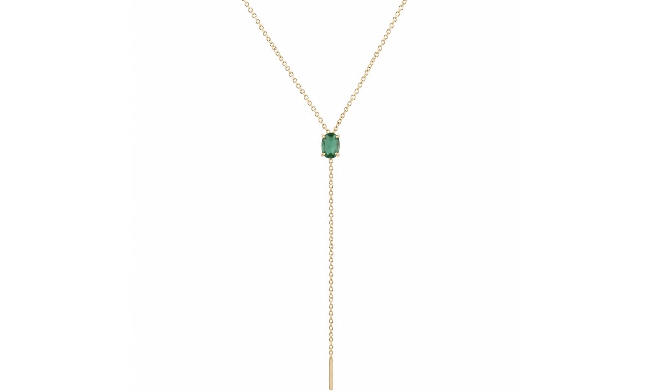 Colar Gravatinha Esmeralda Banho de Ouro 18k.
