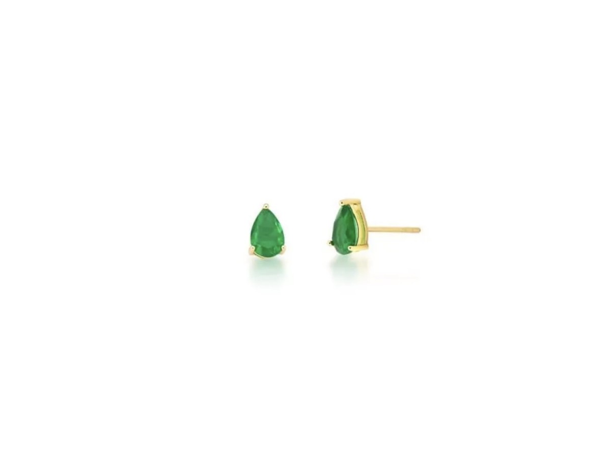 Brinco Mini Gota Esmeralda Banho de Ouro 18k.