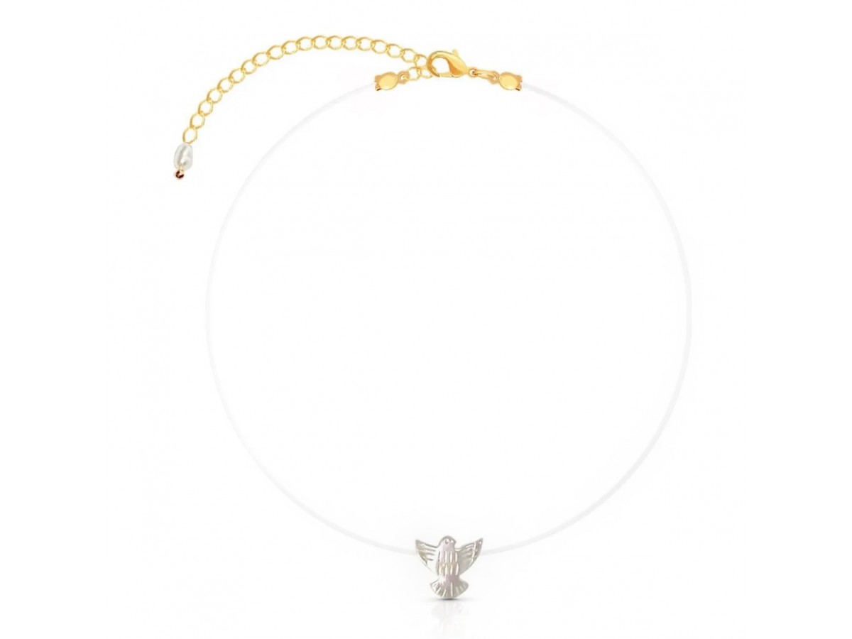 Colar Espírito Santo Fio de Nylon Banho de Ouro 18k.