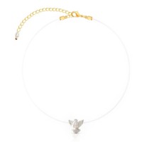 Colar Espírito Santo Fio de Nylon Banho de Ouro 18k.