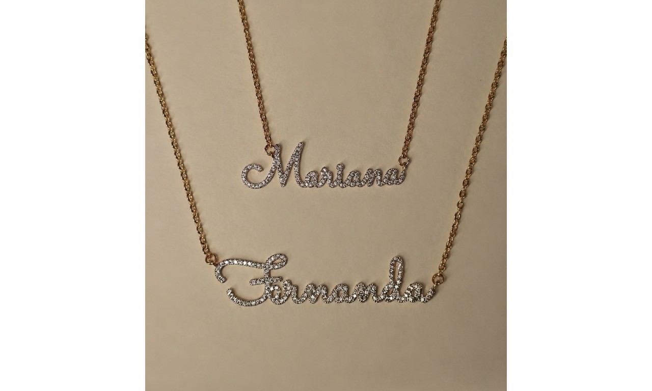 Colar Nome Prata 925 Moissanite Banho de Ouro 18k ou Ródio Branco. Colar Nome Prata 925 Moissanite Banho de Ouro 18k ou Ródio Branco.