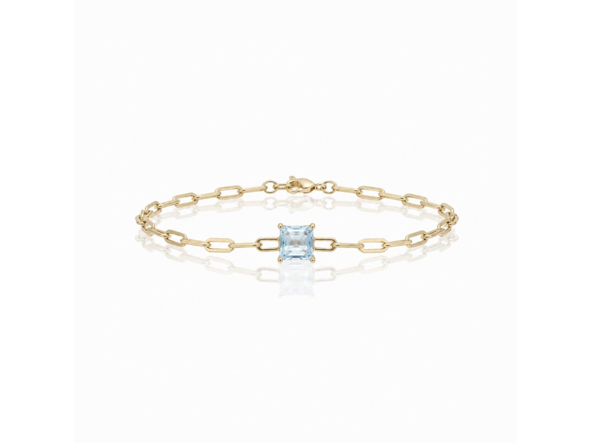 Pulseira Água Marinha Banho de Ouro18k.