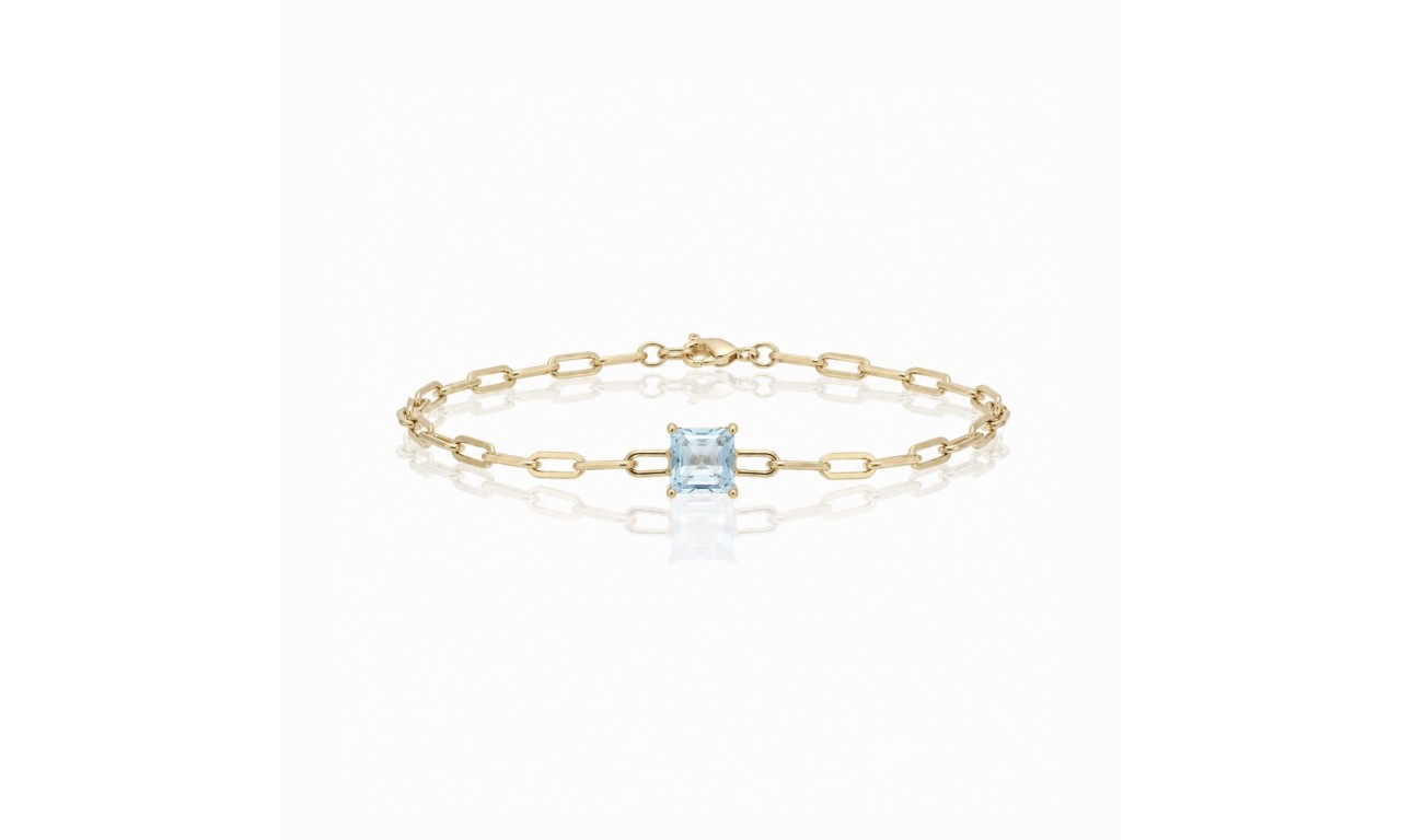 Pulseira Água Marinha Banho de Ouro18k.
