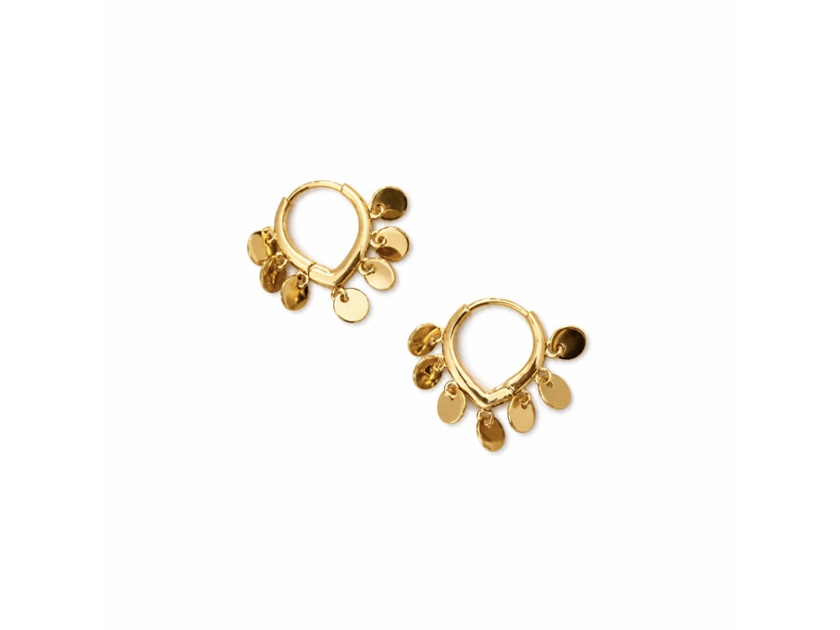 Brinco Argola Medalhinhas Banho de Ouro 18k.