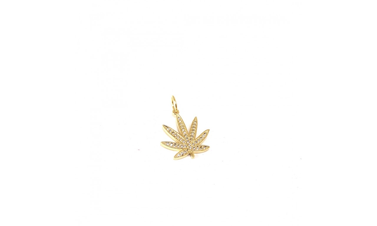 Pingente Marijuana Banho de Ouro 18k.