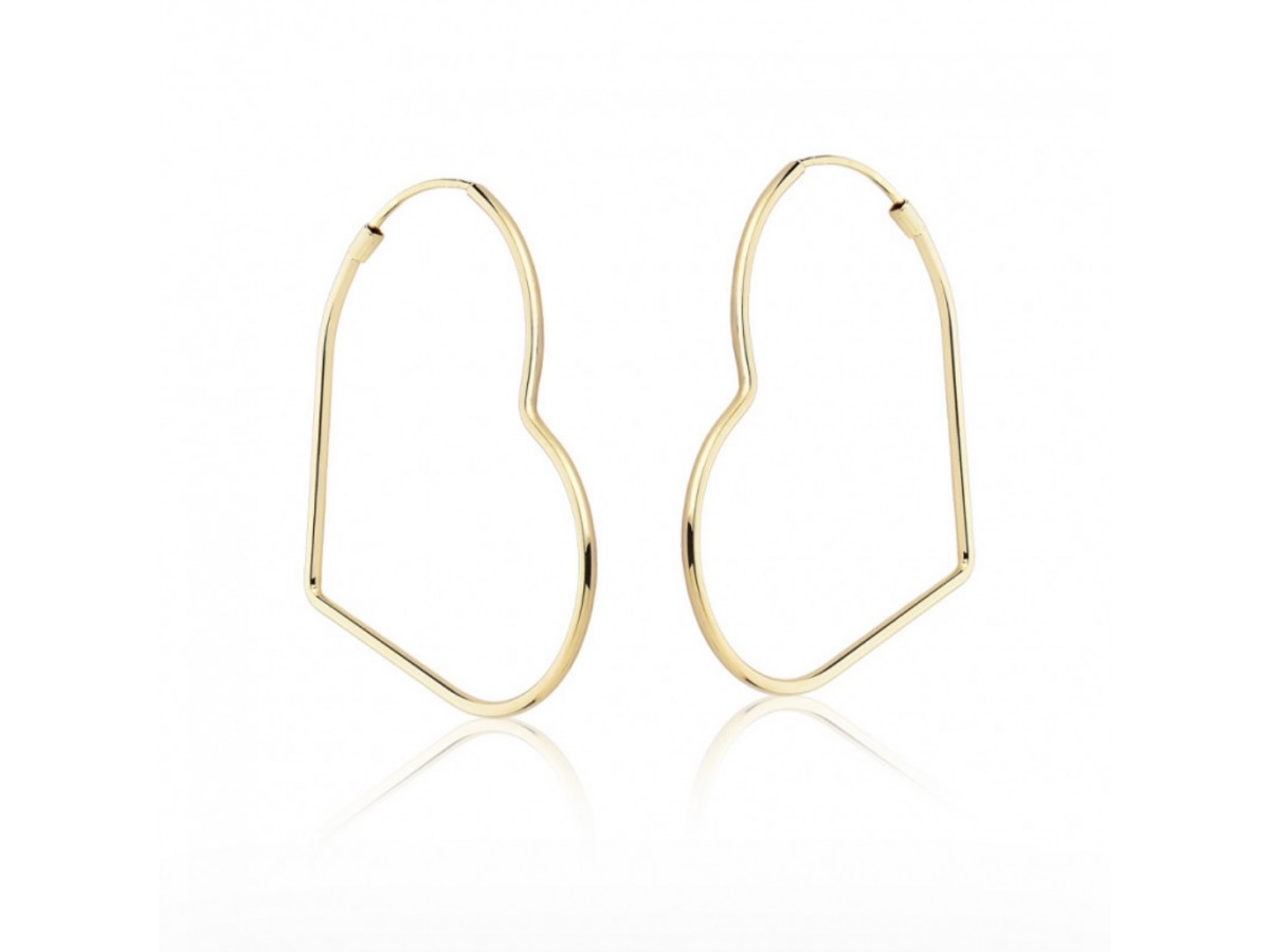 Brinco Argola Coração Slim Banho de Ouro 18k.