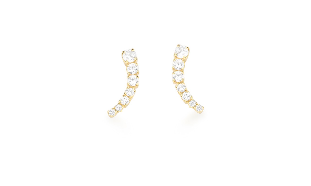 Brinco Mini Ear Cuff Cristal Banho de Ouro18k.