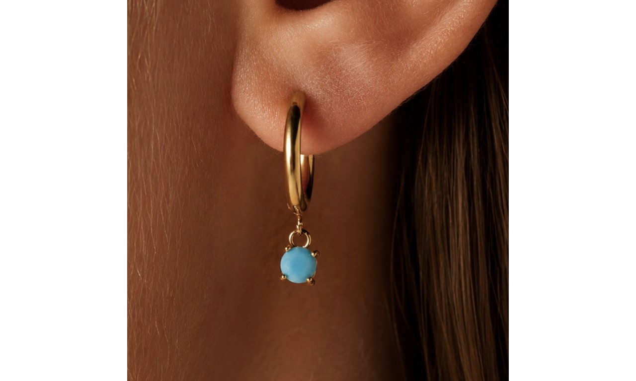 Brinco Argola Ponto Turquesa Banho de Ouro 18k Brinco Argola Ponto Turquesa Banho de Ouro 18k