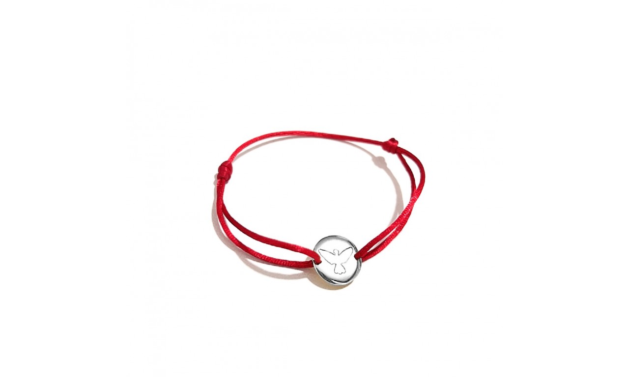 Pulseira Espírito Santo Fio de Seda Ródio Branco.