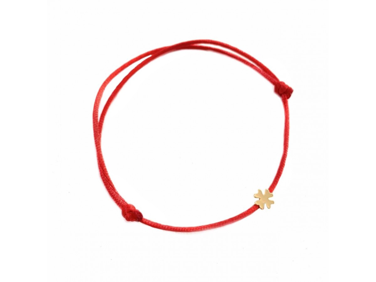 Pulseira Trevo Fio de Seda Banho de Ouro 18k.