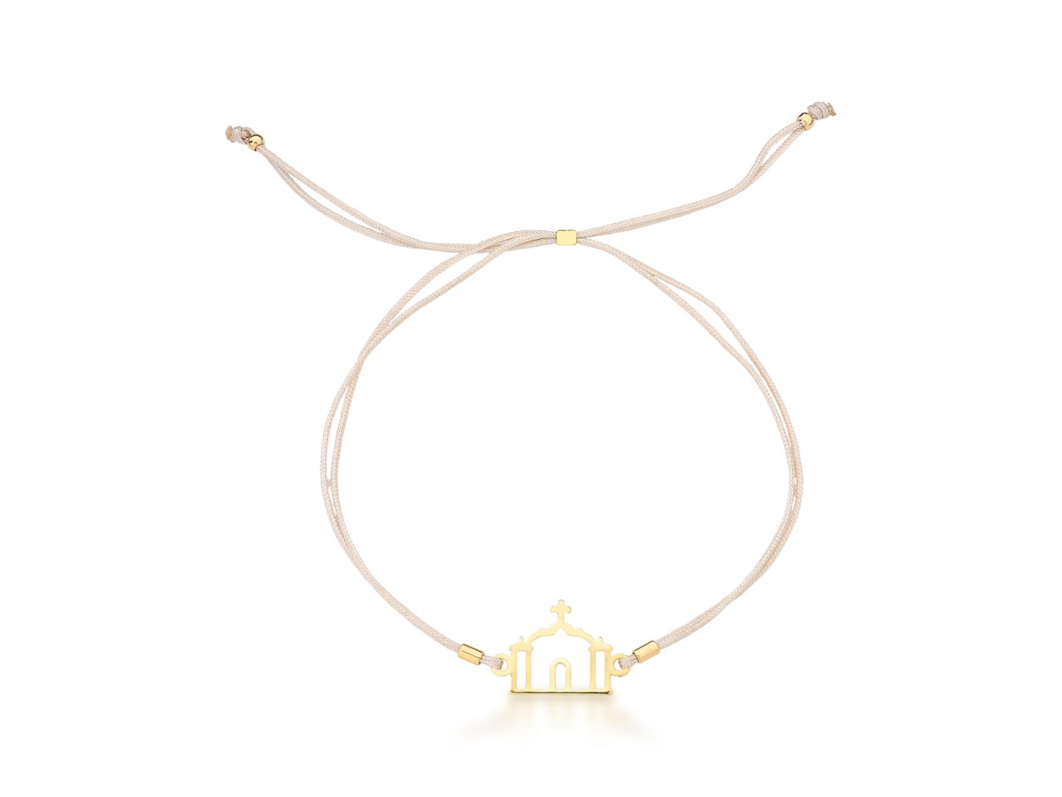 Pulseira Igreja Fio Champanhe Banho de Ouro 18k.