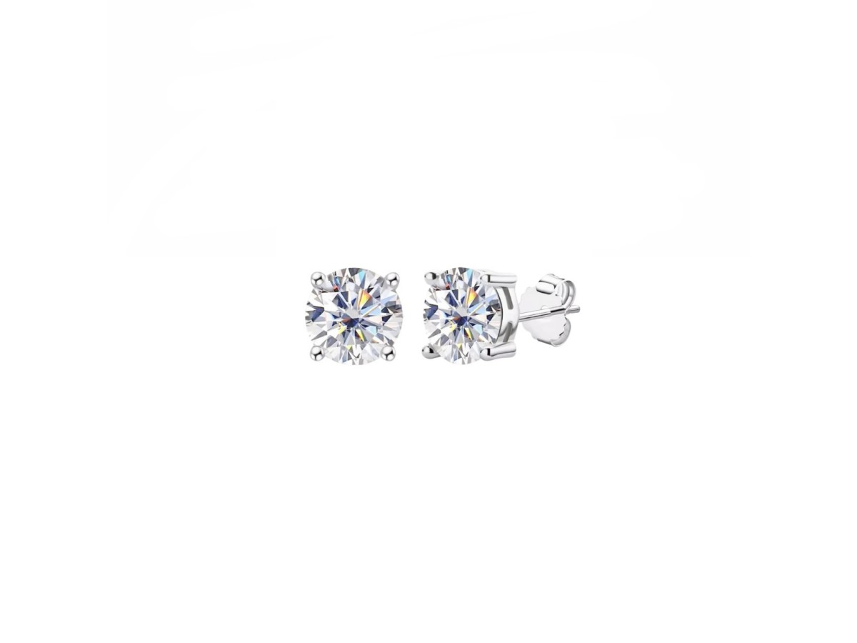 Brinco Solitário Moissanite Prata 925 Ródio Branco.