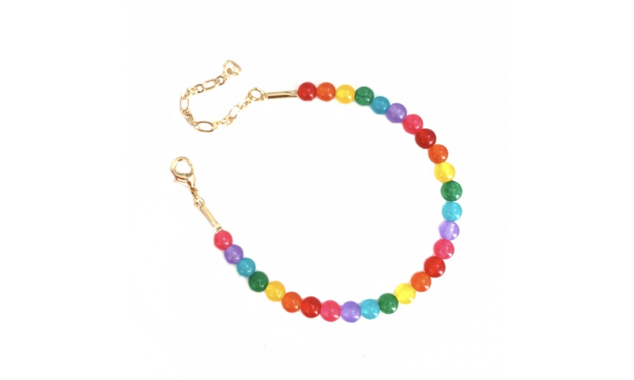 Pulseira Pedras Naturais Rainbow Banho de Ouro 18k.