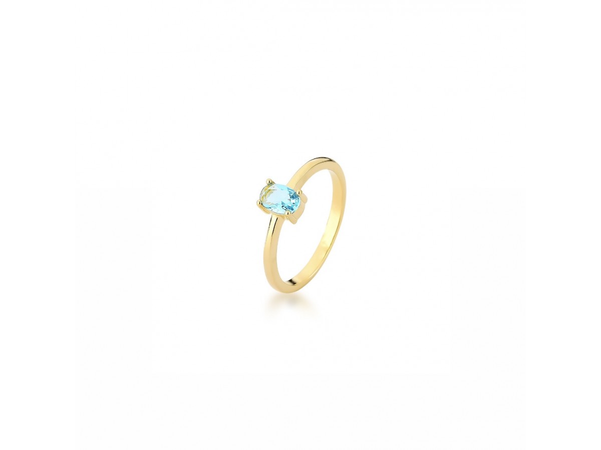 Anel Água Marinha Ponto Oval Banho de Ouro 18k.