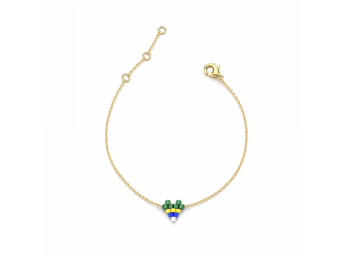 Pulseira Coração Brasil Feito a Mão Banho de Ouro 18k.
