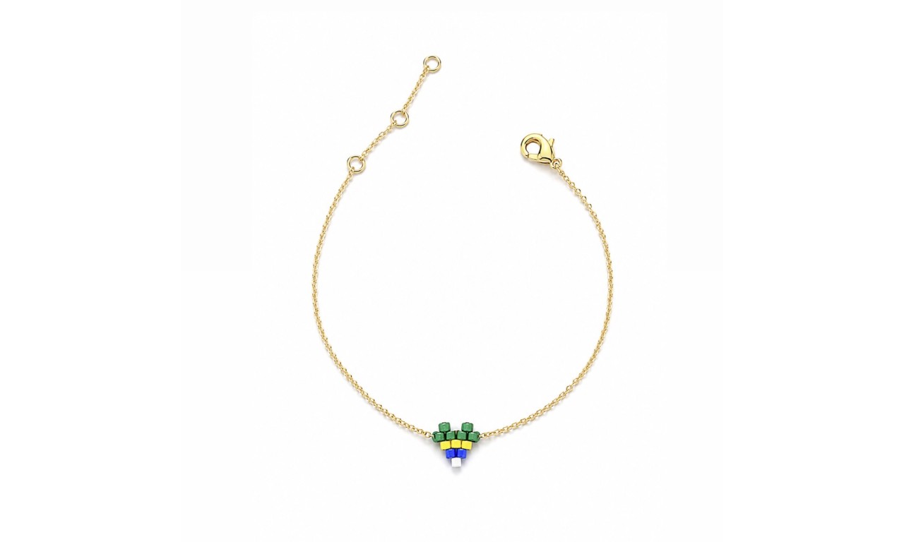 Pulseira Coração Brasil Feito a Mão Banho de Ouro 18k.