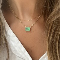 Colar Corrente Esmeralda Fusion Banho de Ouro 18k.