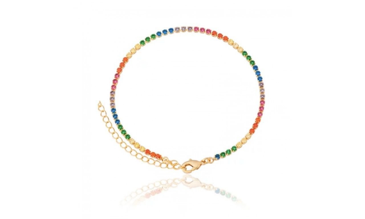 Pulseira Riviera Rainbow Banho de Ouro 18K.