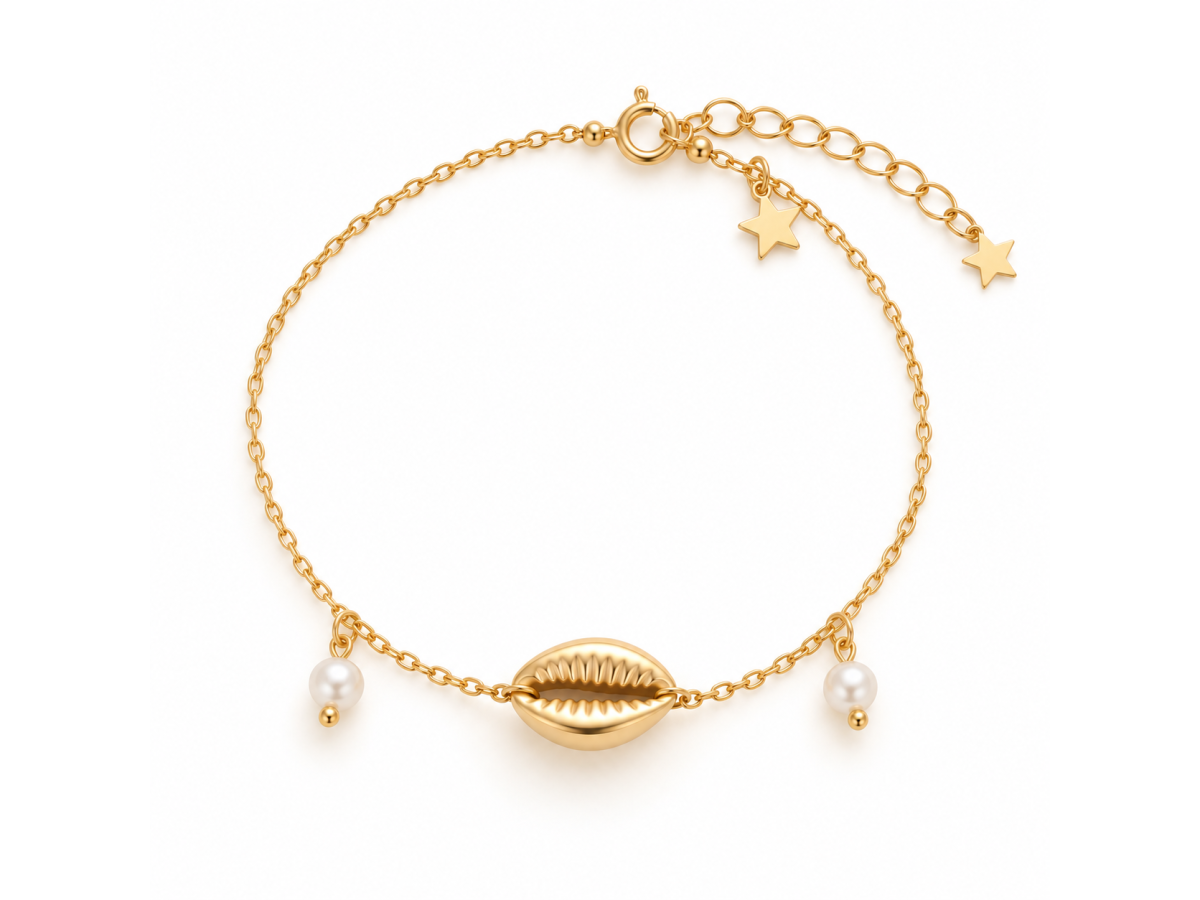 Pulseira Búzios Banho de Ouro 18K.