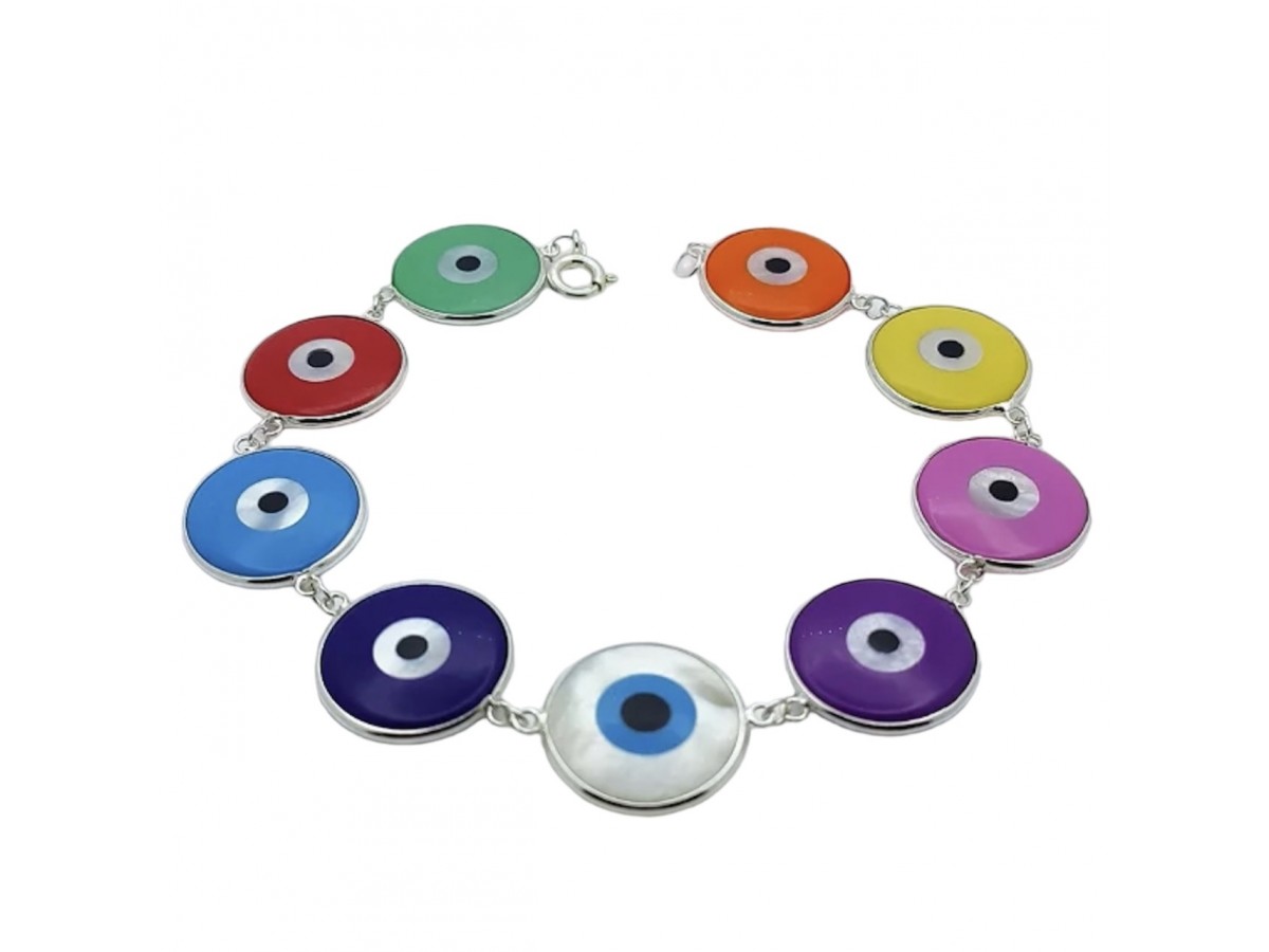 Pulseira Olho Grego Colorida Luxo Prata 925.