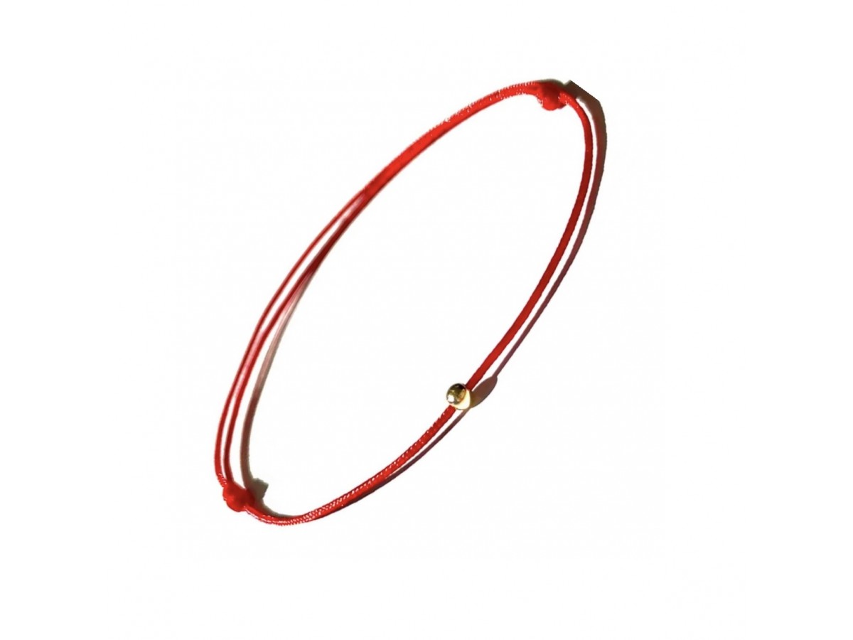 Pulseira Vermelha Bolinha Ouro 18k.