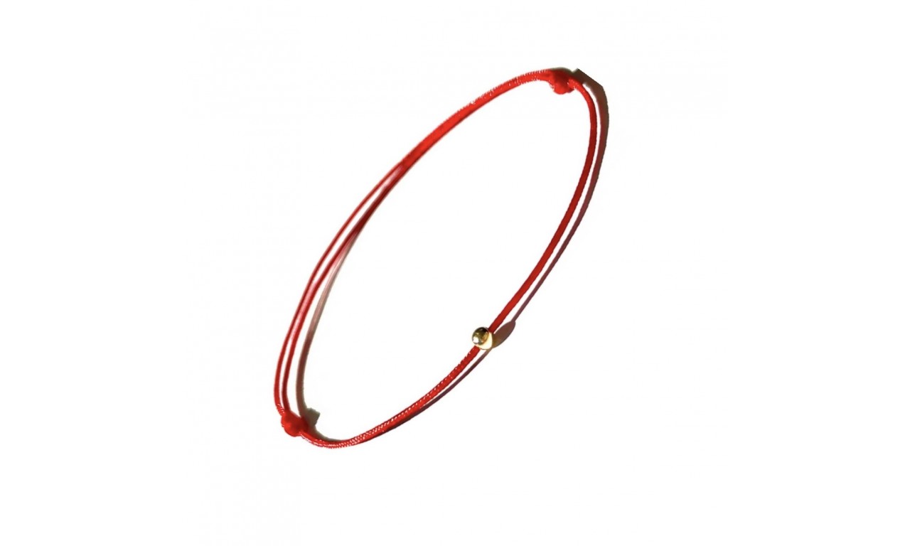 Pulseira Vermelha Bolinha Ouro 18k.